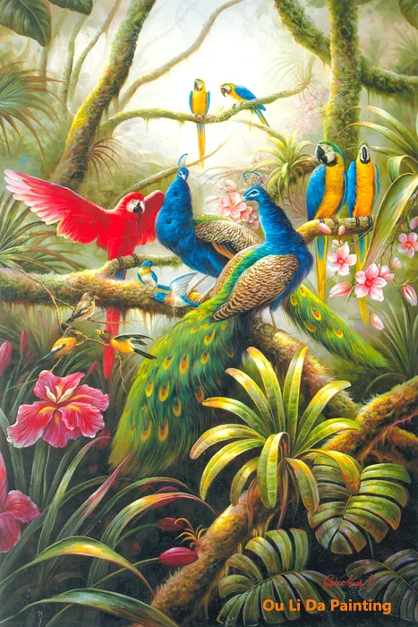 Попугай в джунглях рисунок