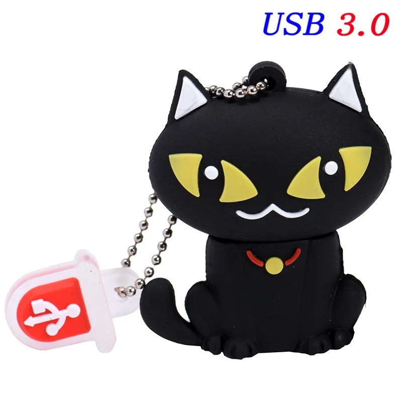 JASTER USB 3,0 мультфильм милый Кот USB флеш-накопитель 4 ГБ/8 ГБ/16 ГБ/32 ГБ/64 Гб силикагель подарок ручка-накопитель реальная емкость USB флешка - Цвет: Black