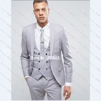Custom MAde Groomsmen Shawl Lapel Groom Tuxedos Silver Grey Men Suits Wedding Best Man Blazer (Jacket+Pants+Tie+Vest) C92