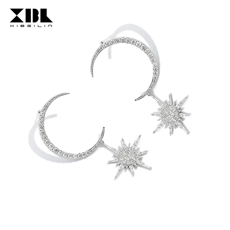 925 Серебряная игла искусственный циркон луна звезды кулон серьги для девушек