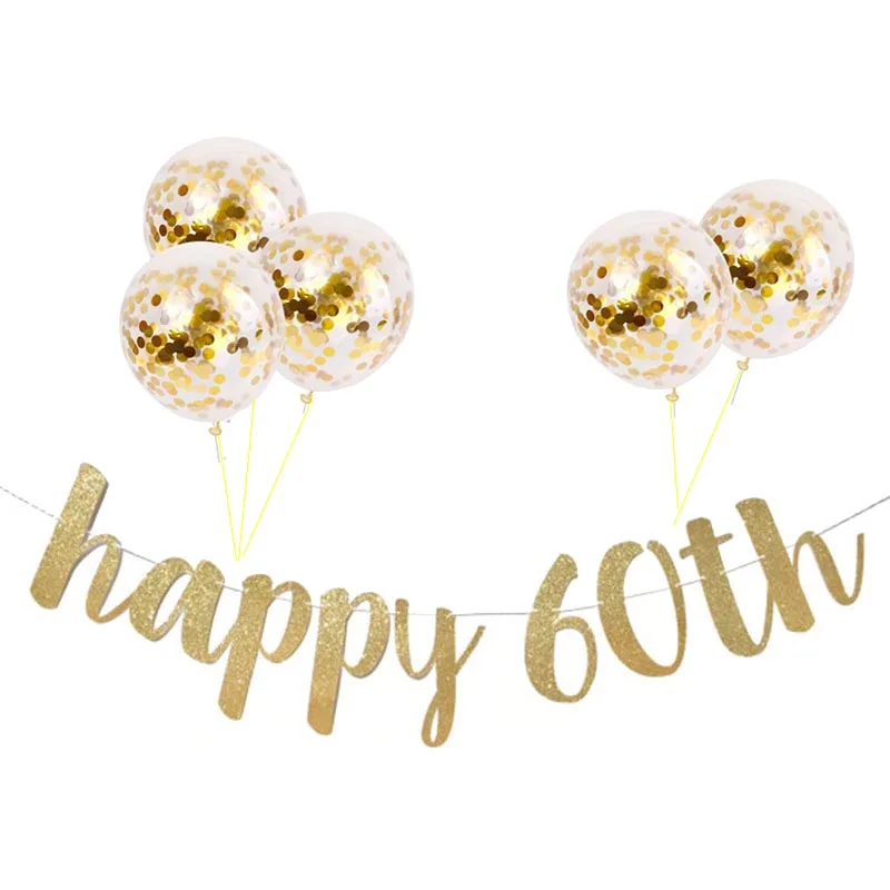 60 banner kit C Блеск 30th 40th 50th 60th знаковые гирлянды ко дню рождения с воздушными шарами комплект счастливый декор для вечеринки в честь Дня Рождения взрослая развесель до 30 лет - Цвет: 60 banner kit C