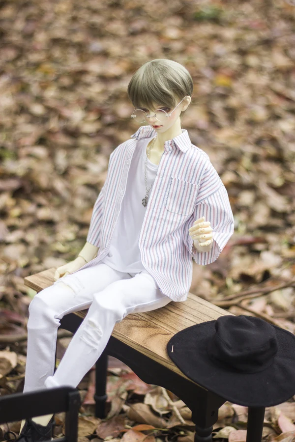 

BJD doll dress for 1/3 1/4 1/6 MSD Uncle size red, blue and white striped BF style loose short-sleeved shirt doll accessories