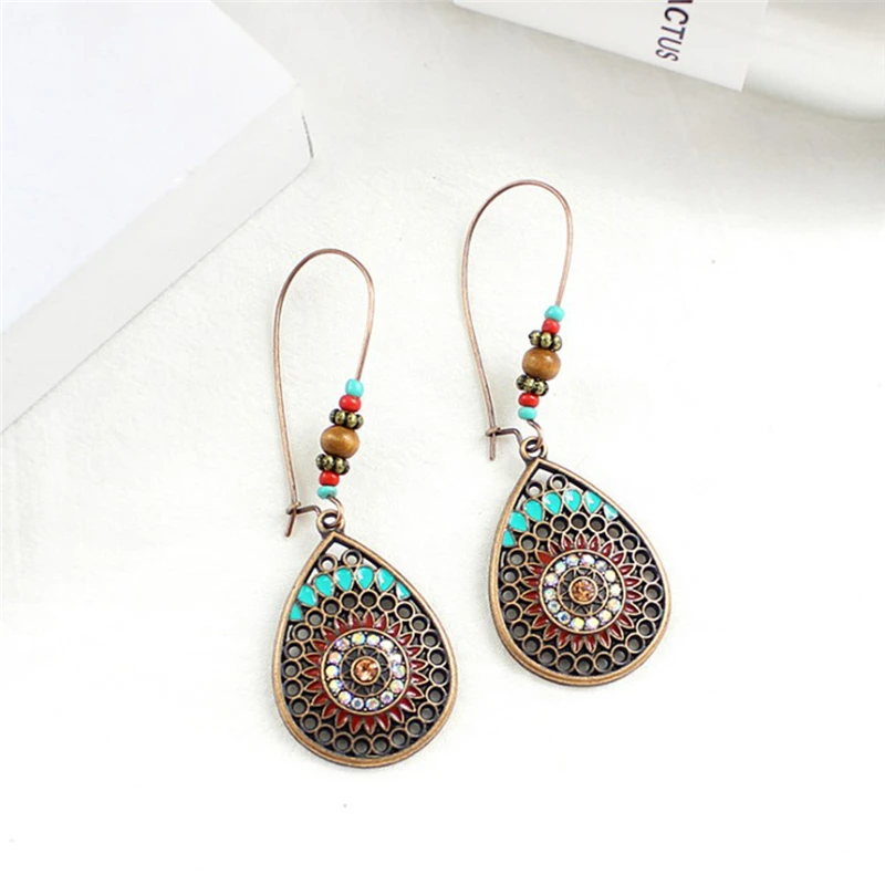 Женские серьги в богемном стиле винтажные геометрические подвески форме капли