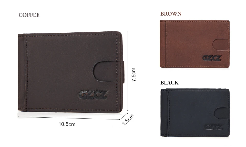 GZCZ Hot! Genuine Crazy Horse Cowhide Leather Money Clips High Quality Rfid Wallets Fashion Mini Purses Vintage Men Wallet Walet