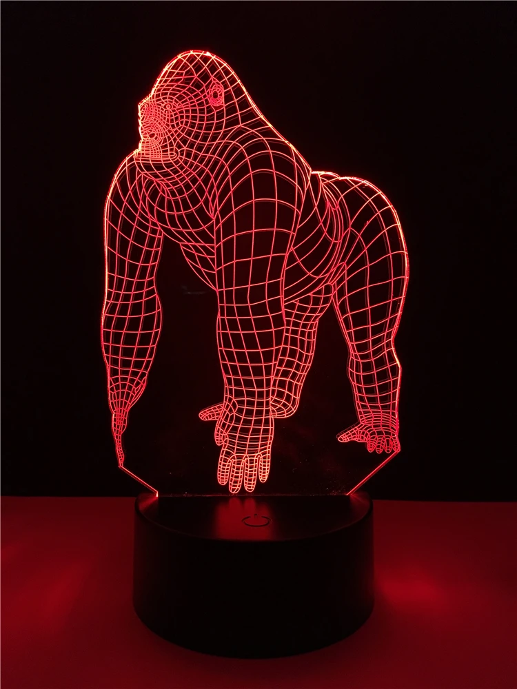3D иллюзия Orang Gorilla Chimpanzee Хэллоуин оптическая LED USB красочная настольная ночник