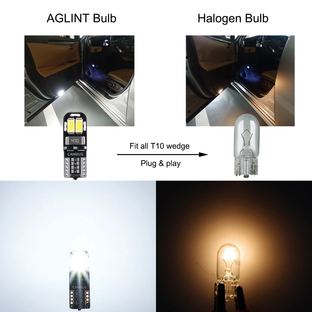 AGLINT 8 шт. T10 Светодиодные лампы CANBUS без ошибок W5W 194 168 танкетка для Авто салона