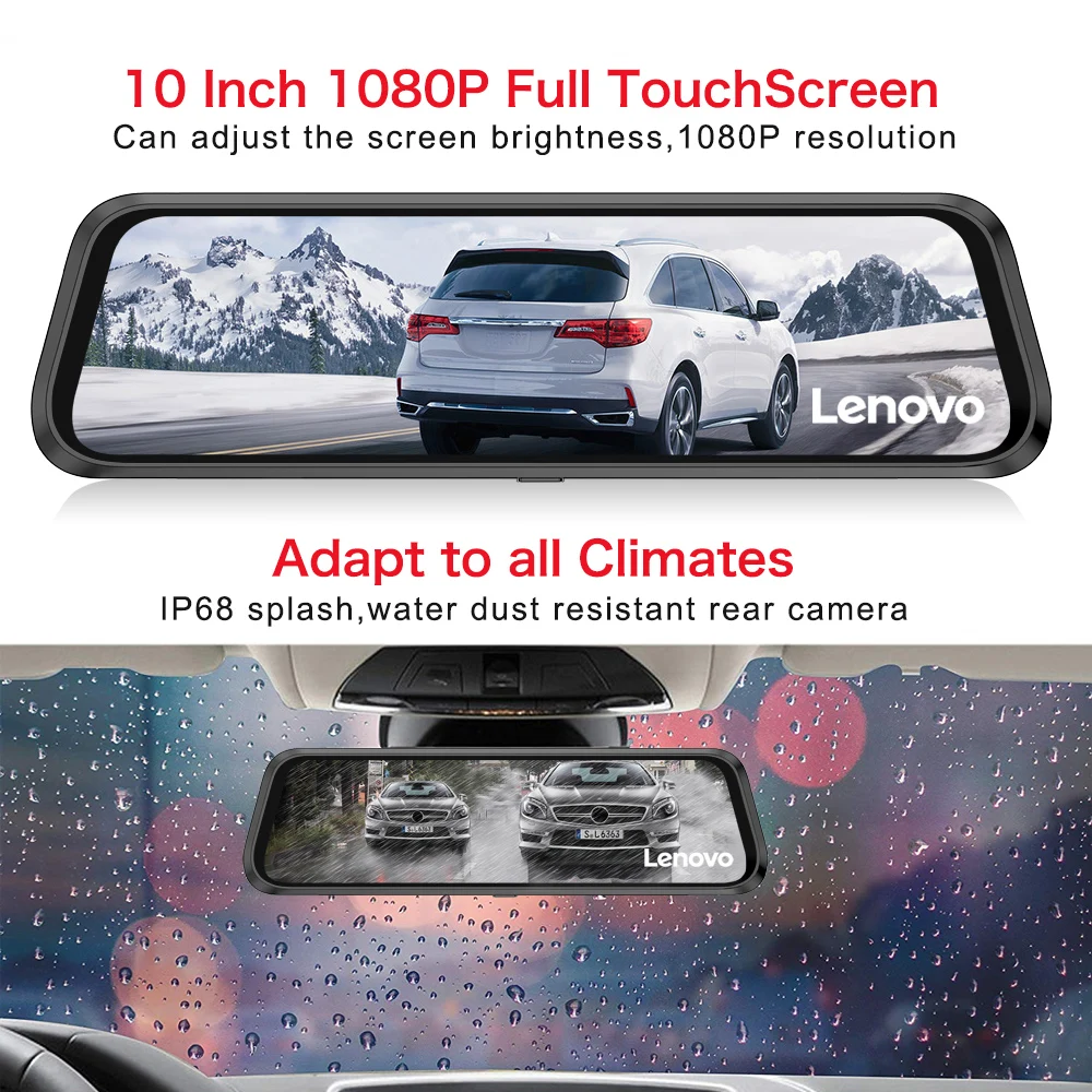 Lenovo 10-дюймовая шпилька для dash cam тактильные Экран dash cam era системы hd1080p автоматический Автомобильный видеорегистратор 24 часа в сутки Parque сзади Камера с двумя объективами видео Регистраторы