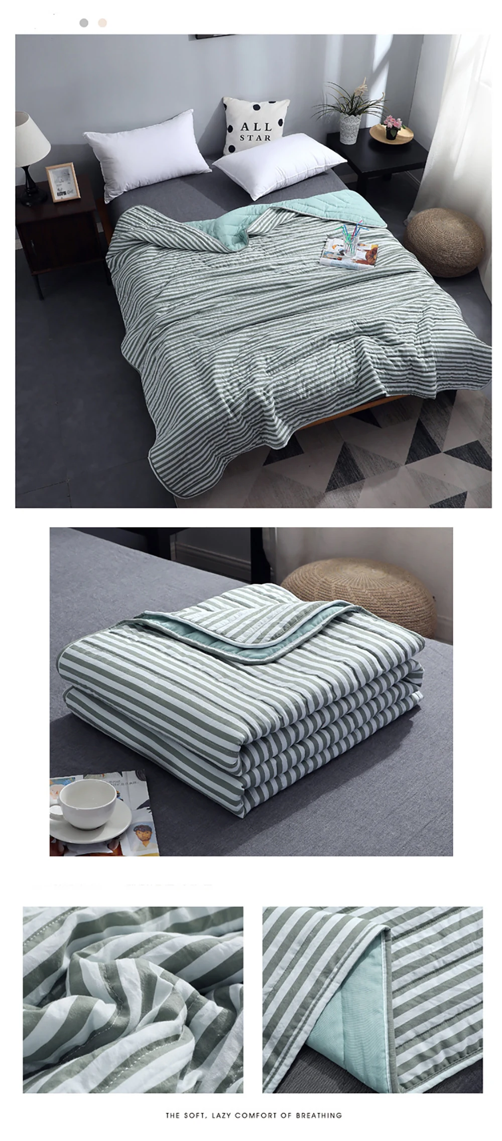 Summer Cotton Blend Quilt Quilted Soft Breathable Air Condition Quilts Blanket Thin Stripe Plaid Comfortfer Bed Cover Bedding
