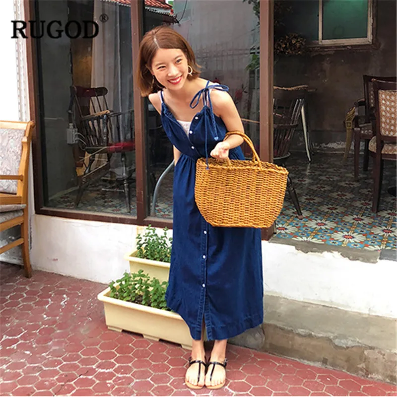 Джинсовые платья RUGOD весенне-летний джинсовый комбинезон с открытой спиной