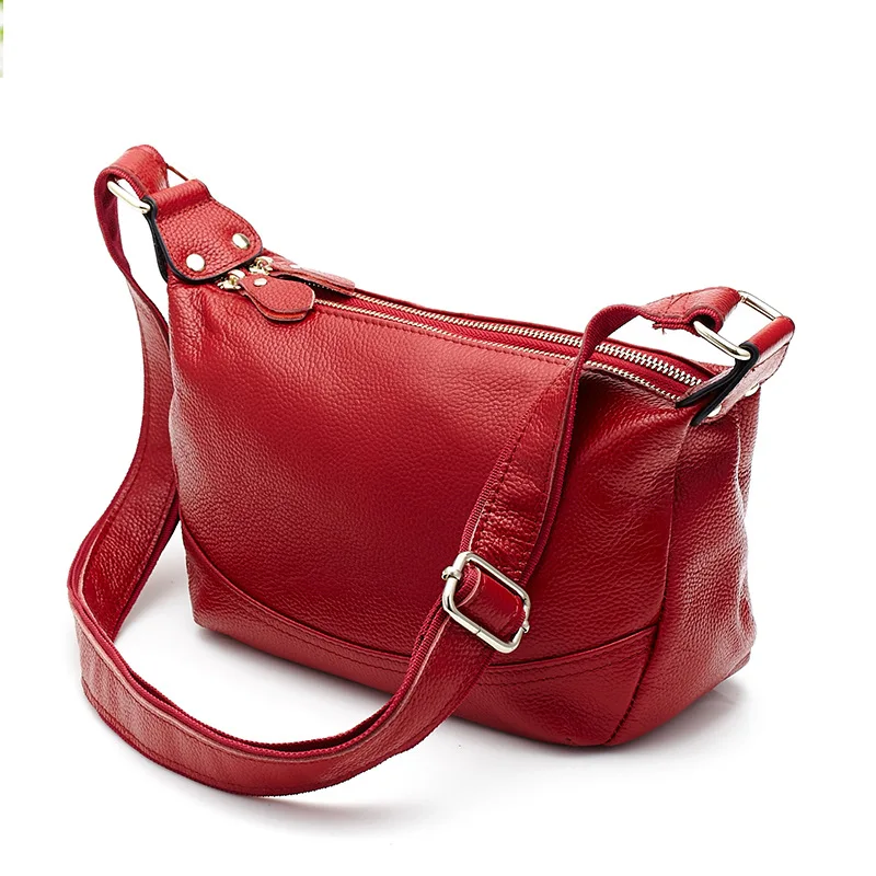 Первый слой из воловьей кожи Повседневная Cross-Body Женская сумка Famale сумка для мам среднего возраста сумка Бостон - Цвет: red