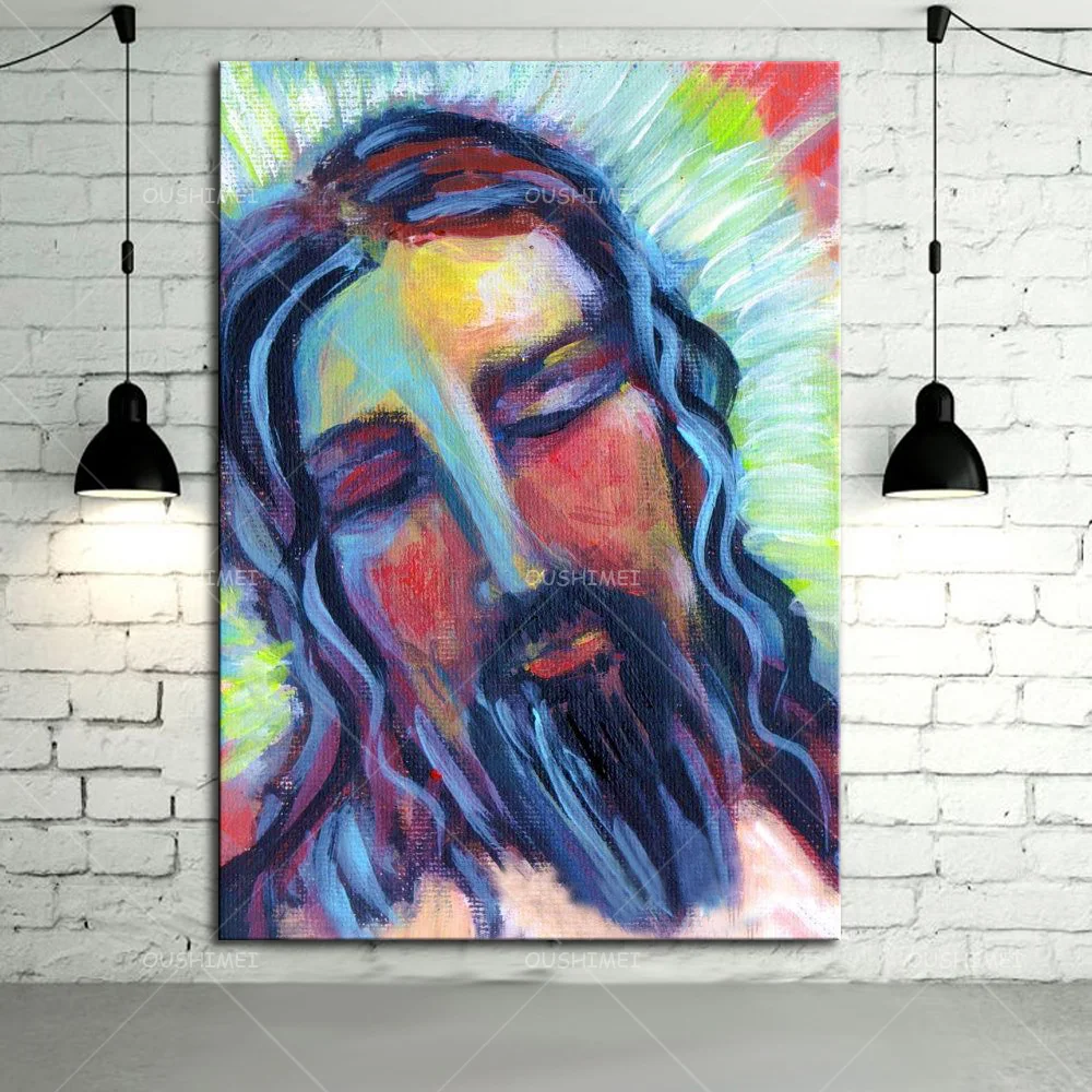 

Handmade Modern Mural Christian Picture Canvas Wall Abstact Figure Jesus Painting Hang Paintings For Living Room Oil Painting