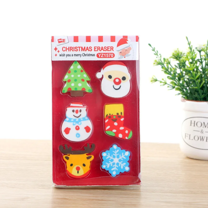 Coloffice 1PC Cartoon Christmas Kawaii Snowman Colorful Shape Eraser For Kids Student Gift Novelty Item Office School Supplies