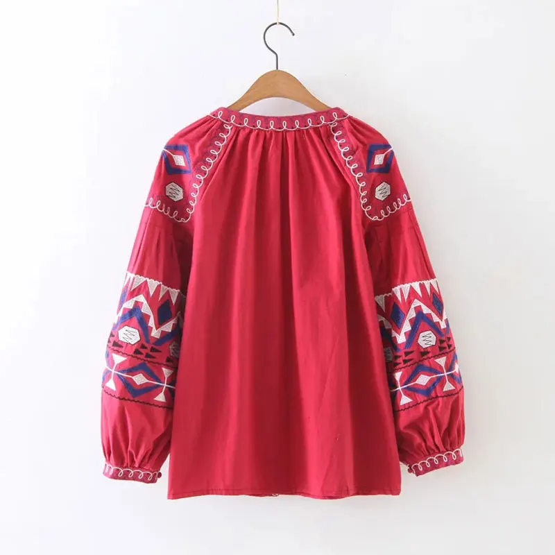 Винтажная блузка в стиле фолк богемный этническом из хлопка и льна с рукавами