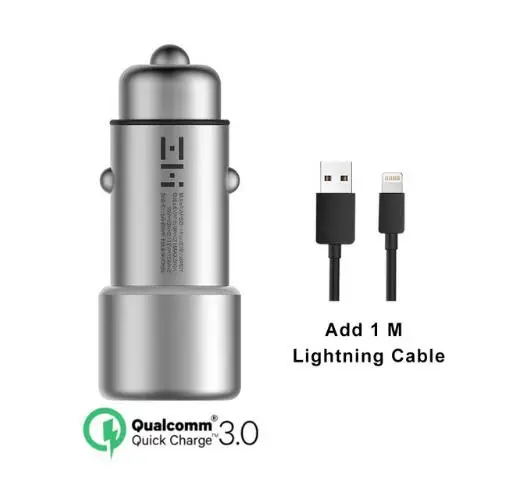 Xiaomi зми автомобиля Зарядное устройство QC 3,0 Dual USB Порты и разъёмы быстрое зарядное устройство 5 V/2.4A 9В/2A 12 V/1.5A металлический бампер для iPhone iPad samsung LG - Цвет: charger add cable