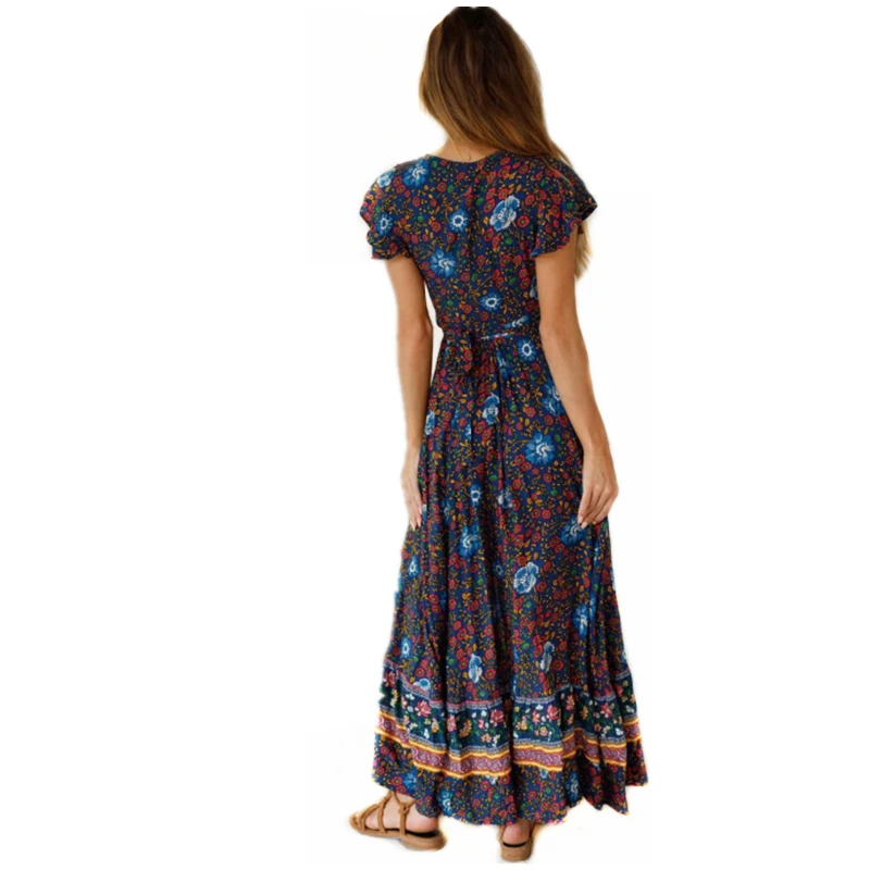Длинное платье макси с цветочным принтом богемное летнее пляжное из гипюра
