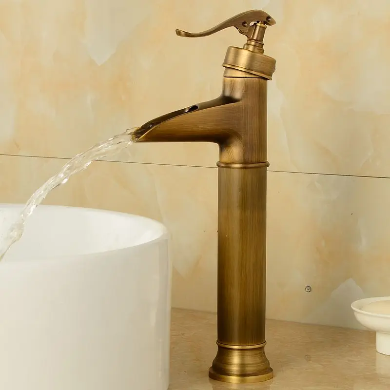 Brass Antique Faucet Higher Bathroom Mixer Tap Waterfall Vintage Sink ColdHot Basin china sanitary ware | Обустройство дома