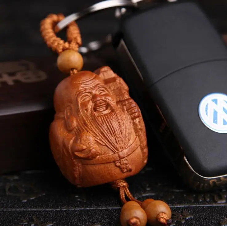 China style Mahogany Keychain Fu lu shou star Fly Car Bag Pendant Elegant Business Key Chain Ring Holder Jewelry | Украшения и