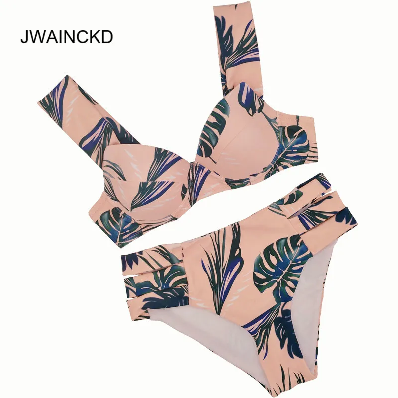 

JWAINCKD Bikini 2019 Push Up Bathing Suit Sexy Swimwear Women Tropical Palm Leaf Print Swimsuit Female Beach Wear Biquini Swim