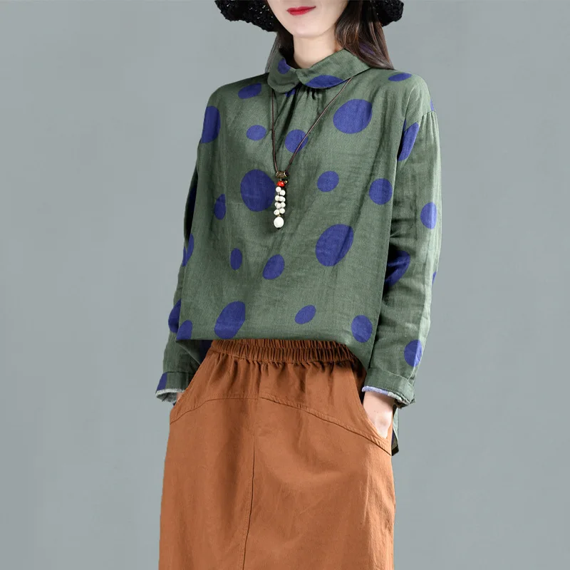 Весенняя блузка Ретро стиль свободная женская новинка рубашка топы на пуговицах