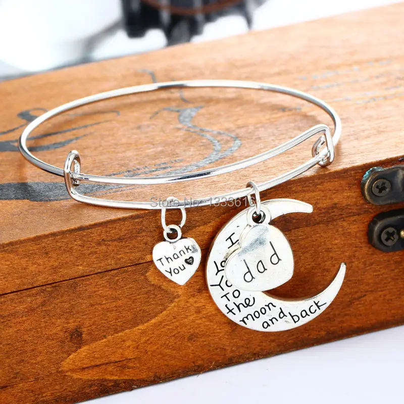 Браслет "Папа, люблю тебя до Луны и обратно" с сердечком для Дня благодарения, Дня рождения от семьи и подарков на День отца.