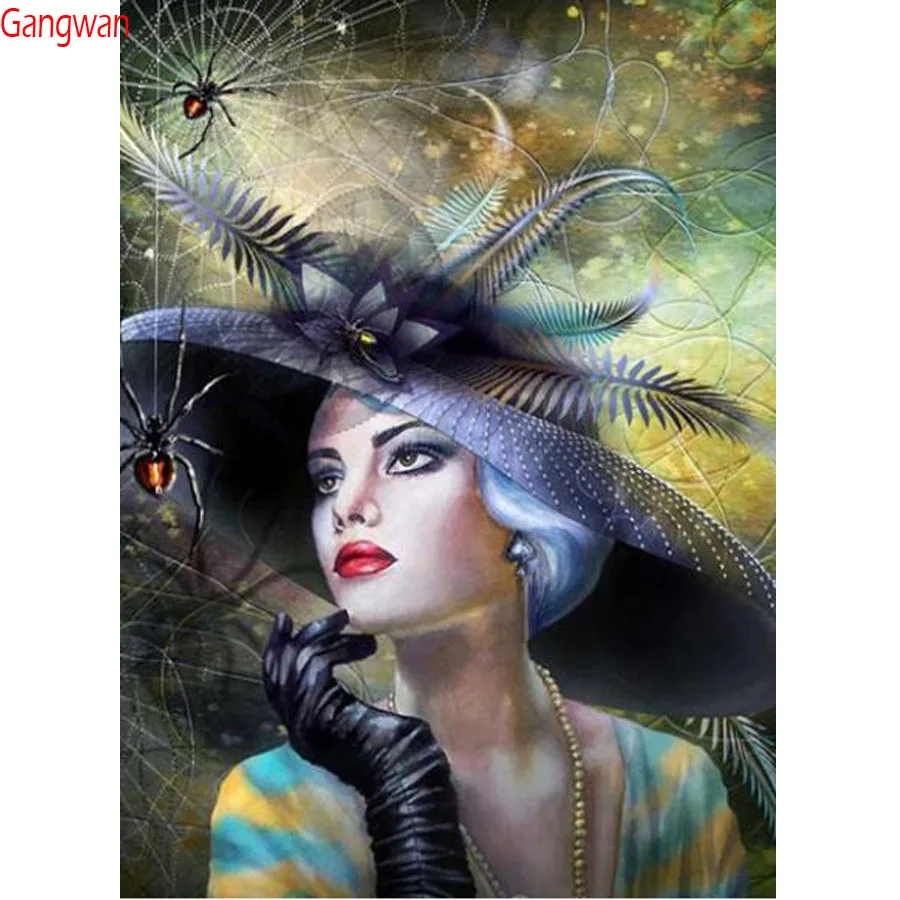 5d алмазная картина полная дрель квадратная шляпа женщина паук фотографии страз