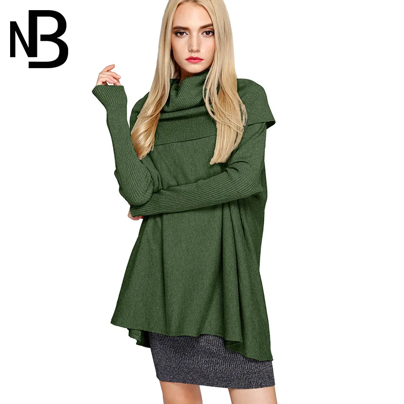 Plus Size Women Sweaters 2017 Knitting Turtleneck Cotton Solid Batwing Female Casual Basic Fashion Winter Loose Pullover A959 | Женская