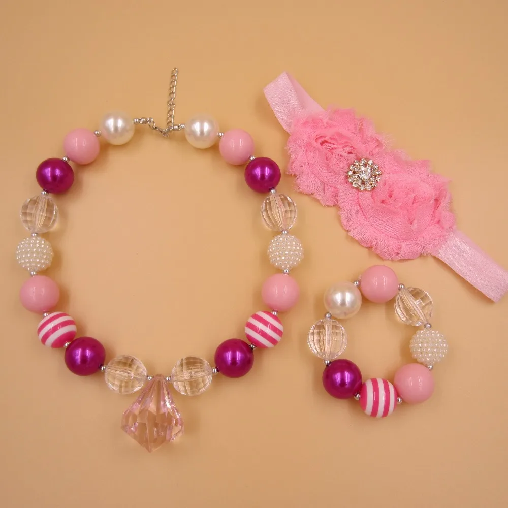 Детская Милая бусина ожерелье + браслет ободок для волос комплекты ювелирных