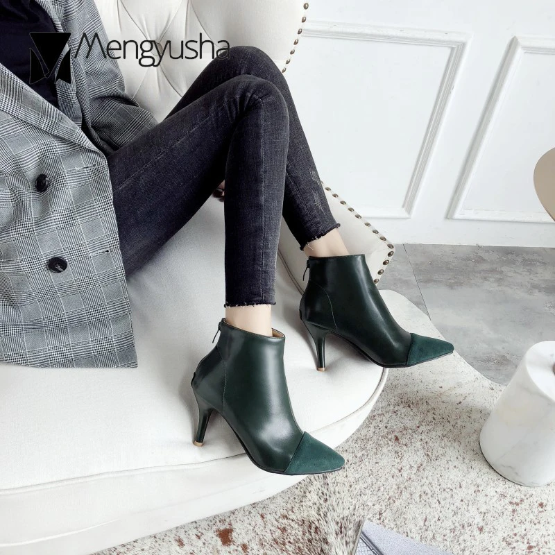 Замшевые и кожаные ботильоны в стиле пэчворк женские винтажные Зеленые ботинки