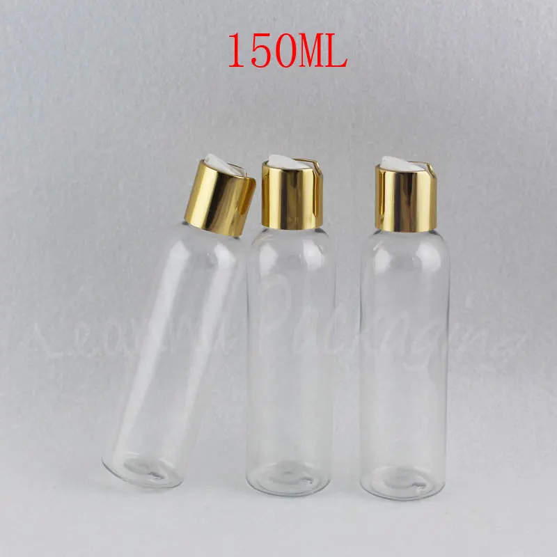 150ML Transparent Round Plastic Bottle Disc Top Cap , 150CC Empty Cosmetic Container , Lotion / Shampoo Sub-bottling