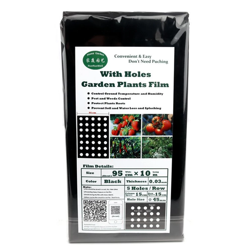 

Pokich Garden Vegetable Black Film Agricultural Plant Plastic Film Perforated PE Film 5 Holes Easy to Use 0.95*10M
