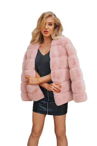 Pink Новое Женское зимнее длинное пальто осеннего размера плюс, женский плащ из искусственного меха с пуговицами, женские шубы из искусственного кроличьего меха и куртки - Цвет: Pink