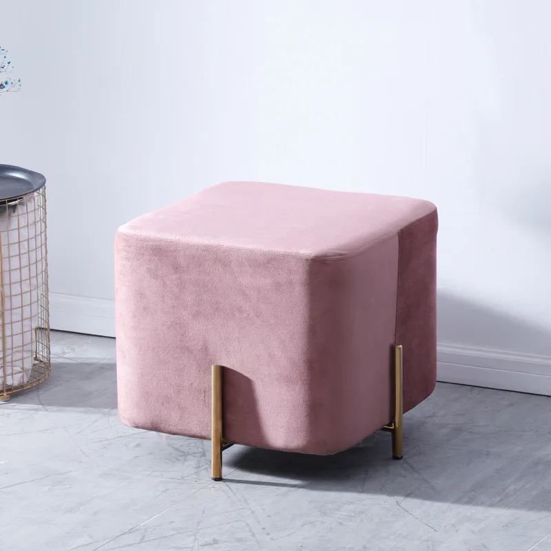 light pink Скандинавские минималистичные туфли из нержавеющей стали, табурет, Модная современная домашняя одежда, магазин, диван, табурет для гостиной, маленький квадратный табурет - Цвет: light pink