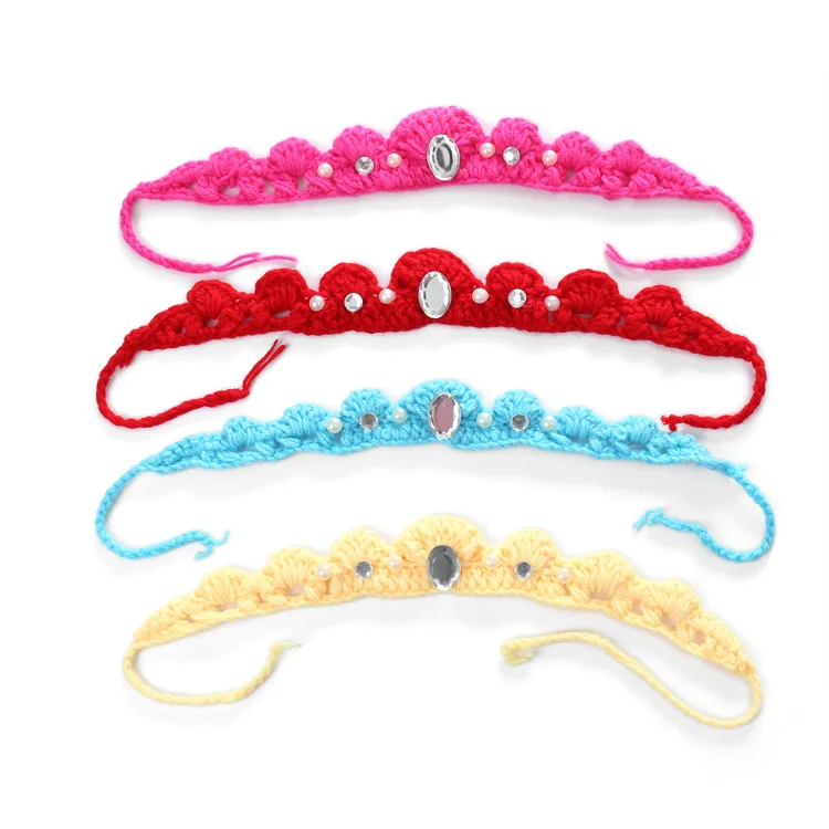 

Sales Girls Knitted Crown Headband Baby Kids Colorful Diamond HandMade Headwear Priness Hairband Infant Newborn Hair Accessories