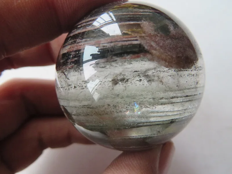 Природный прозрачный кварц радуги круглые кристаллы Orb Исцеление+ зеленый-Phantom 92g