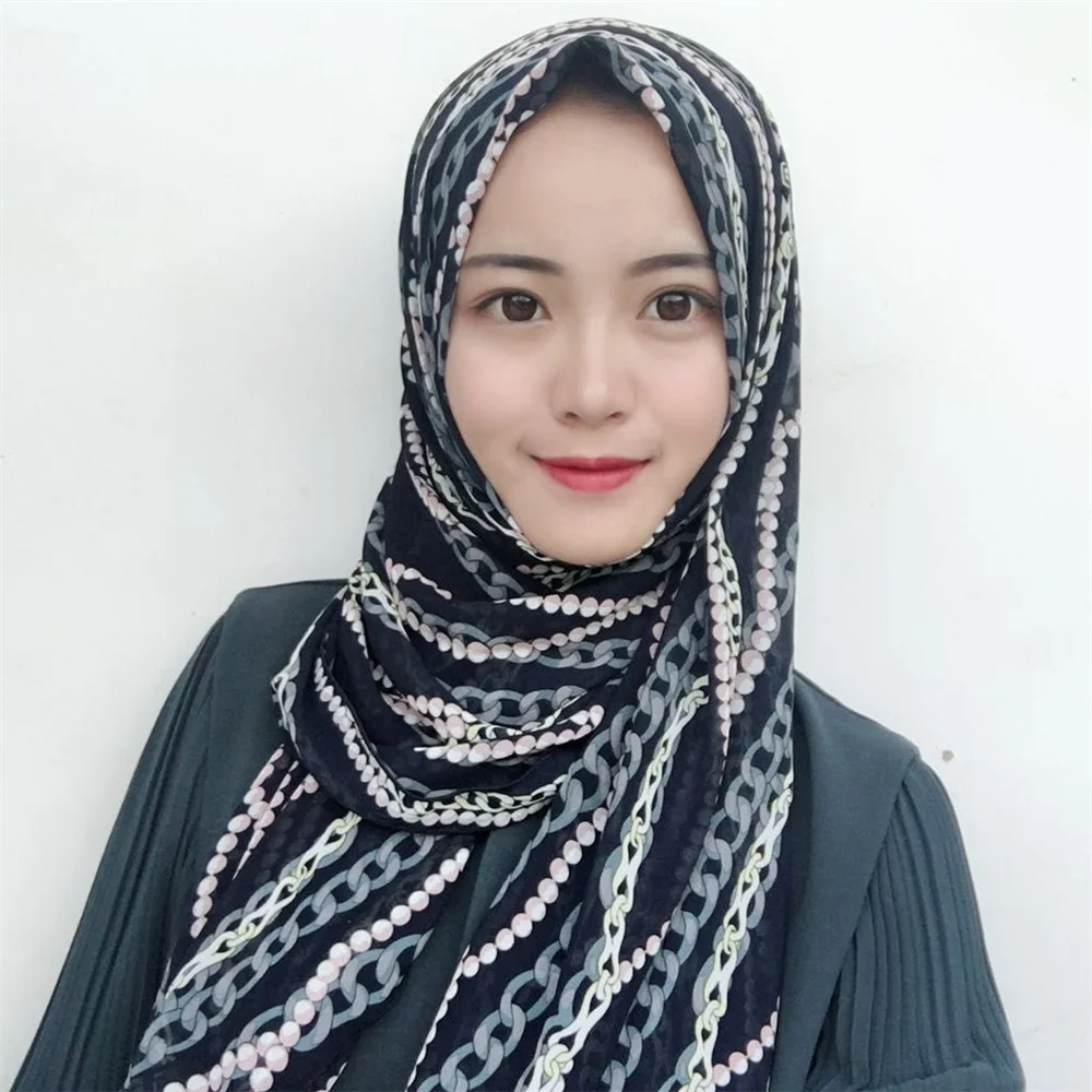 Мусульманский шифон мусульманский хиджаб принт в виде полос узор шали тюрбан
