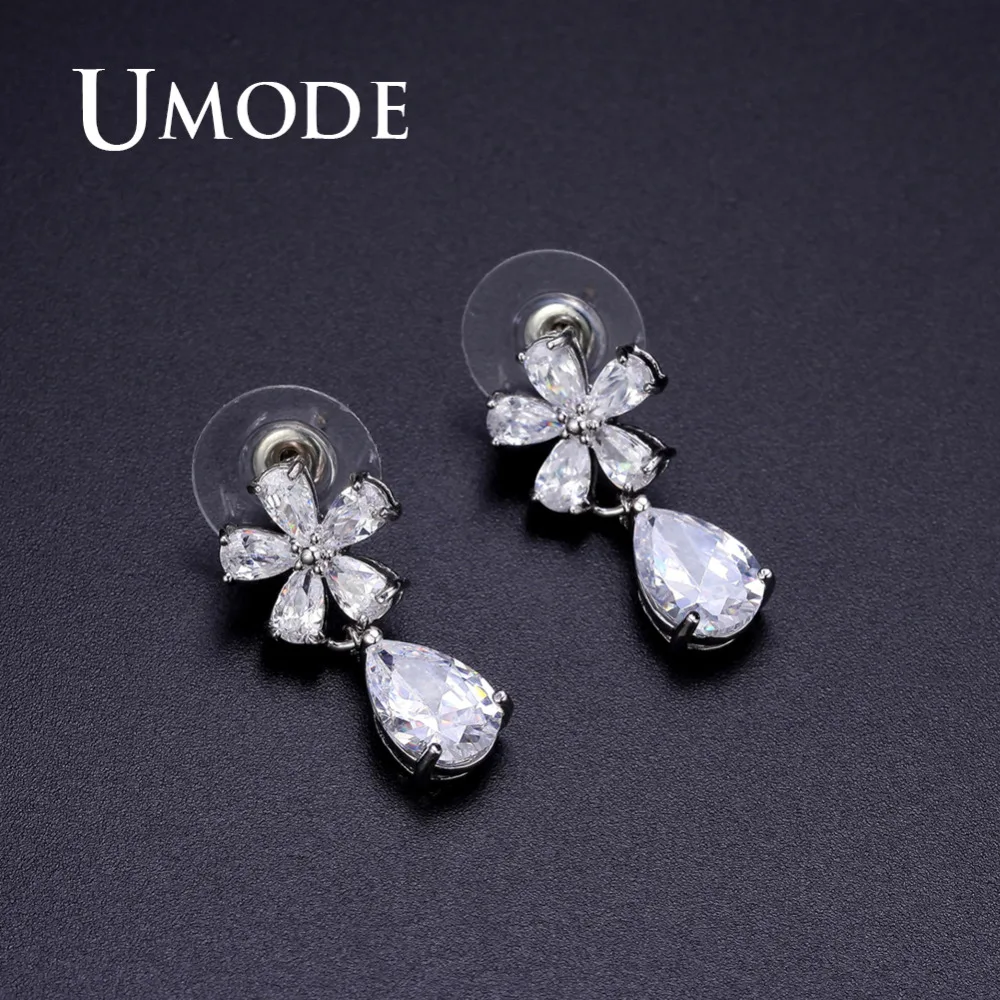 Модные серьги-подвески UMODE с фианитами в форме капли воды для женщин украшения