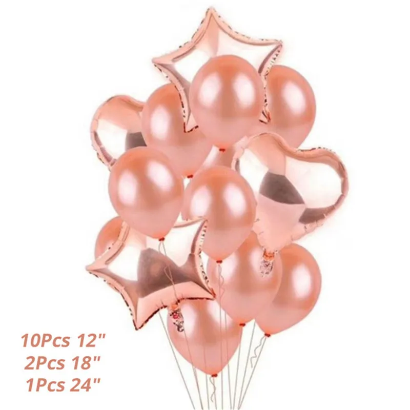 14pcs balloons Вечерние одноразовые столовые приборы цвета розового золота для украшения чашек шампанского, соломинки для свадебной вечеринки, украшения для дня рождения, для взрослых - Цвет: 14pcs balloons