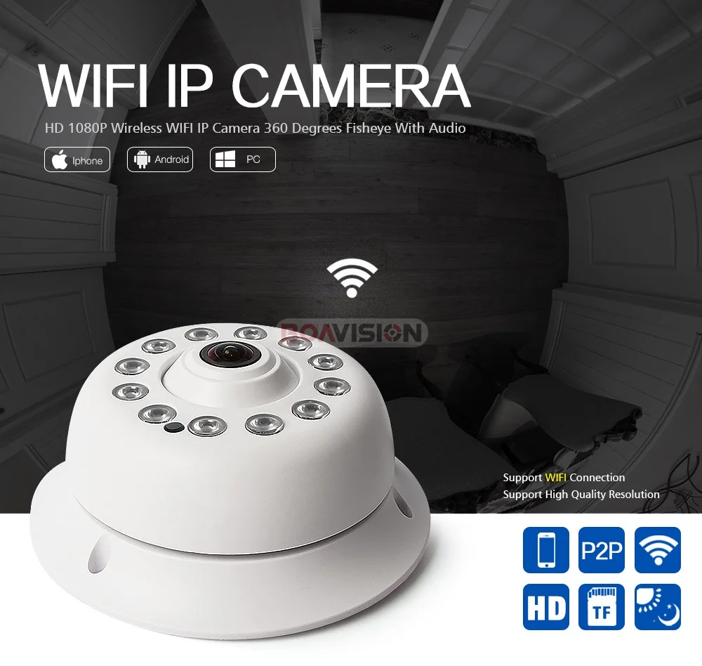 HD 1080P wifi IP камера беспроводная 180 градусов Рыбий глаз объектив аудио Домашняя безопасность CCTV Wi-Fi камера ONVIF TF слот для карты приложение CamHi