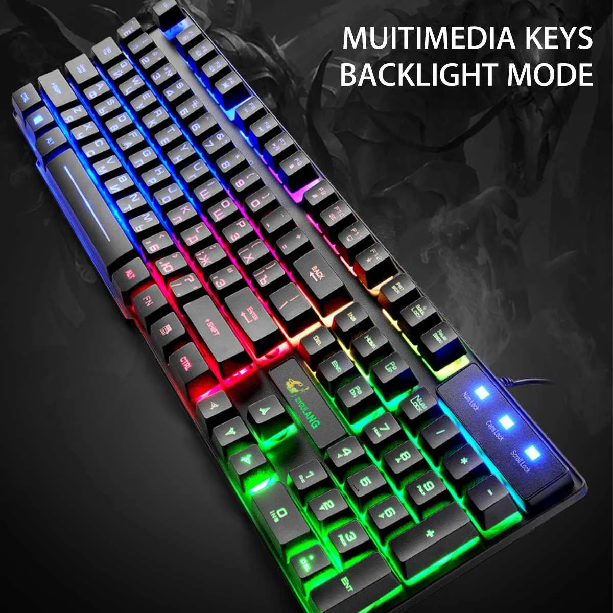 T5, радужная подсветка, USB клавиатура, 104 клавиш, эргономичный игровой набор, английская русская клавиатура и мышь для ПК, ноутбука с ковриком для мыши