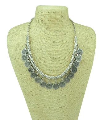 Necklace Цыганские/турецкие винтажные Серебряные Металлические Ювелирные наборы для женщин, девушек, монета, кисточка, цепочка, ожерелье, серьги, браслет, этническая индия - Окраска металла: Necklace