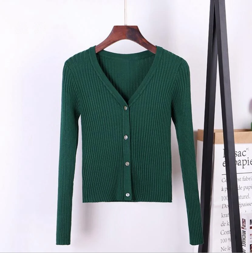 dark green D8806 GIGOGOU короткий Стильный женский кардиган, весна-осень, мягкий милый кардиган на пуговицах, свитер, M-XL, вязаный свитер с длинным рукавом - Цвет: dark green D8806