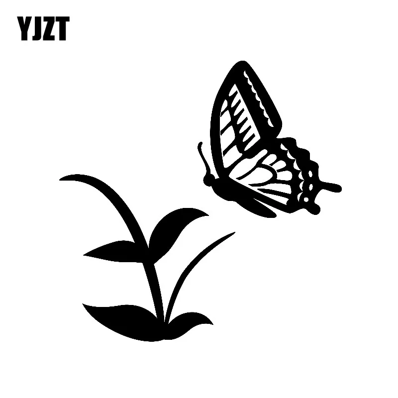 

YJZT 14.7CM*14.5CM Beautiful Butterfly And A Plant Delicate Vinyl Decal Cool Car Sticker Black/Silver C19-0839
