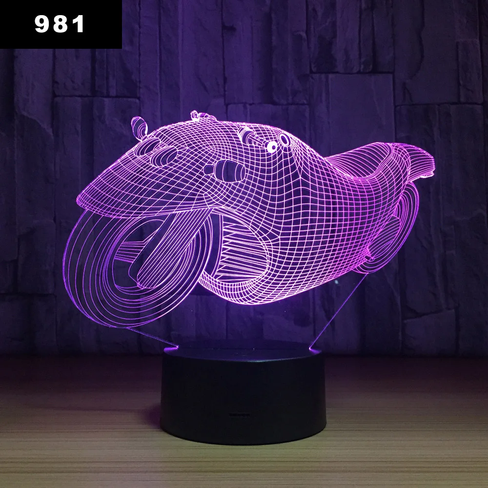 Светодиодный ночник для мотоциклов иллюзия 3D изменение цвета RGB USB/батарея