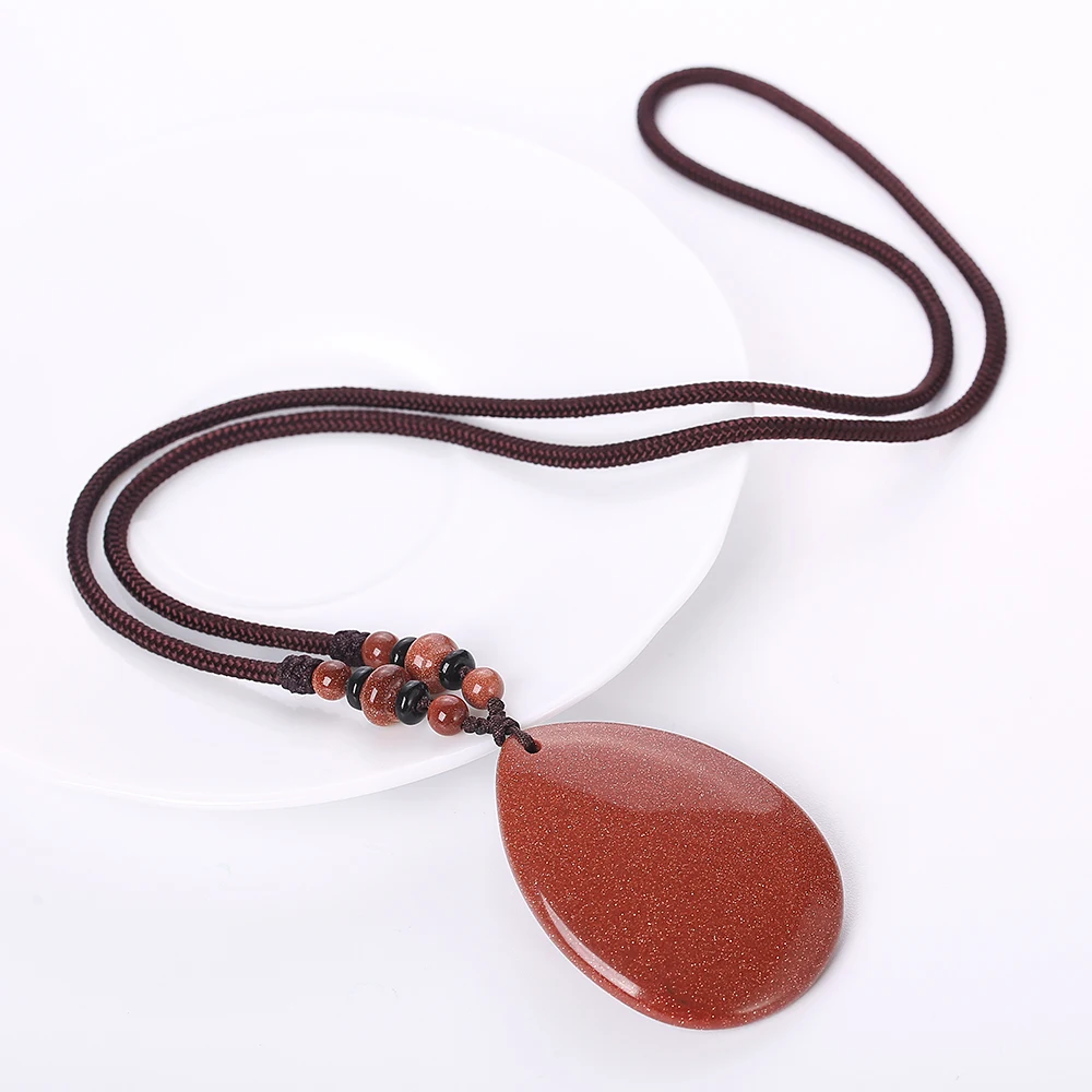 Forkup Голдстоуна ожерелья Винтаж Для женщин Jewellery капли воды кулон большой бусы для