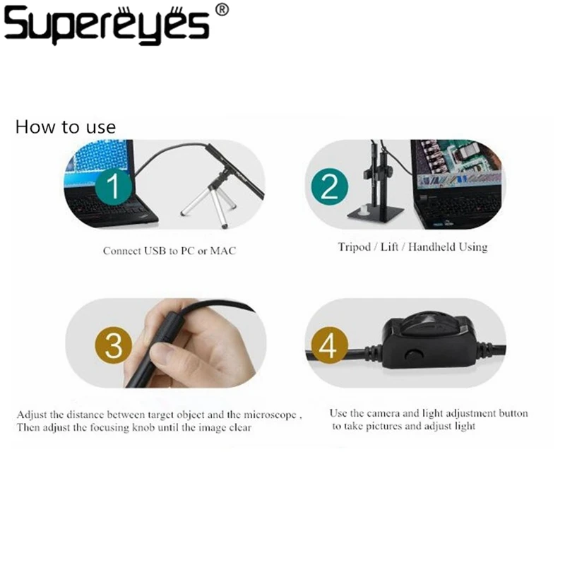 Цифровой микроскоп Supereyes B007 Портативный USB с увеличением в 300 раз инструмент для