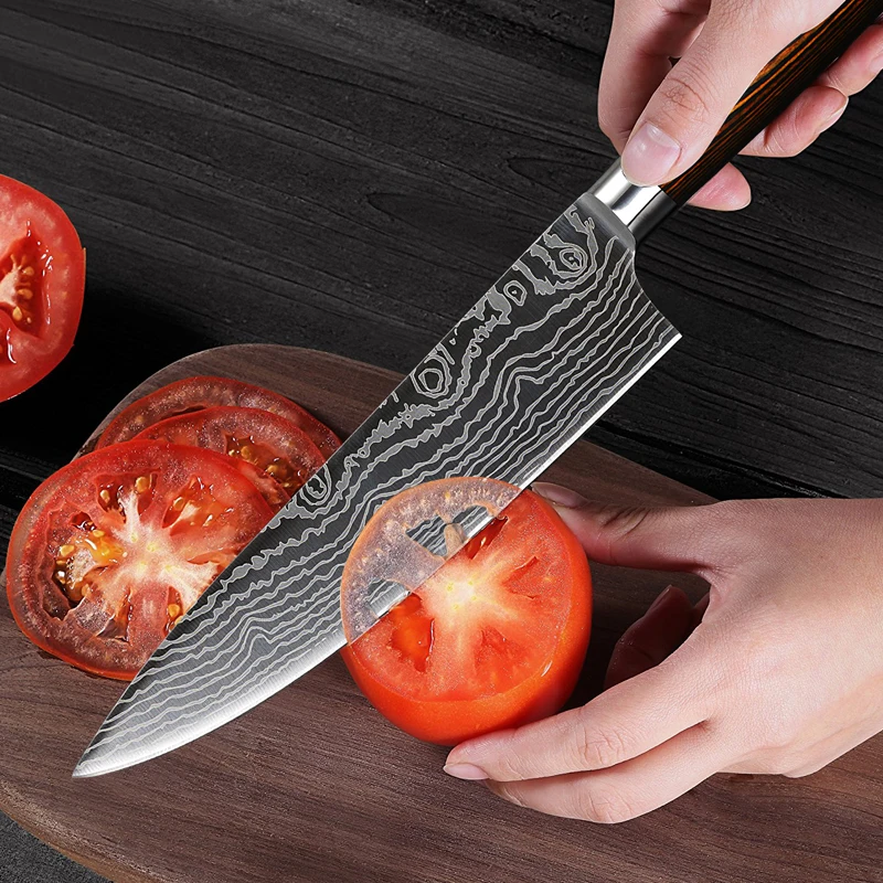 Нож шеф-повара имитация дамасской стали 7CR17 440C Santoku кухонный нож острый Кливер нож для нарезки Подарочный нож высокого качества