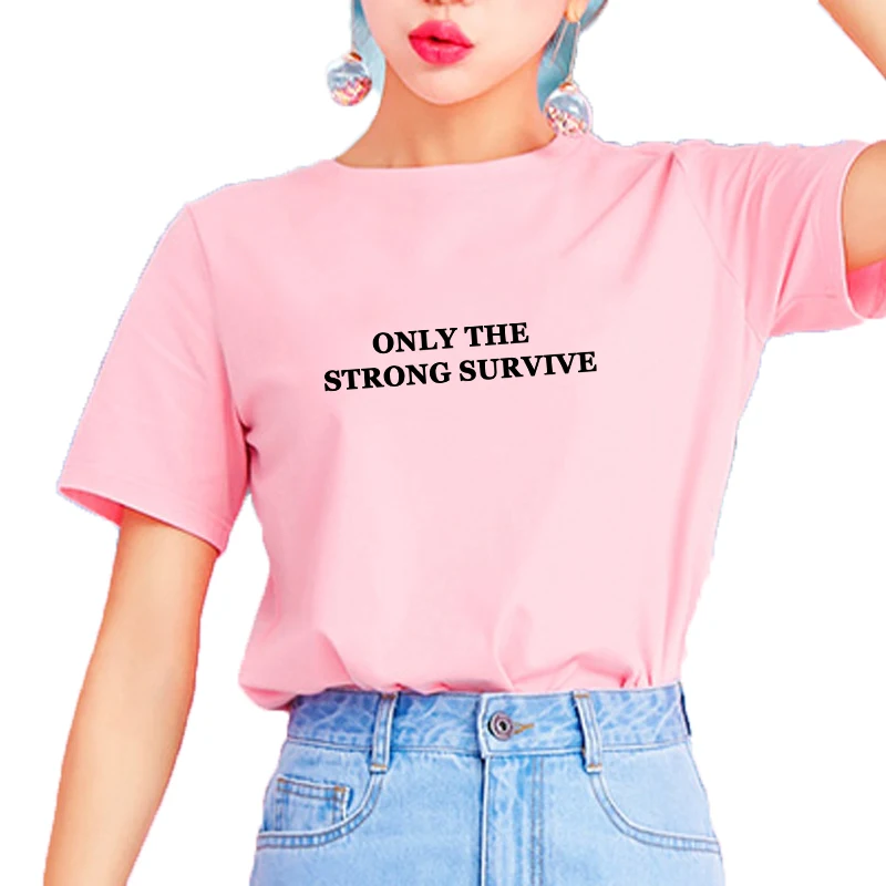 Футболка женская с надписью Only The Strong Survival модный топ принтом Tumblr в подарок