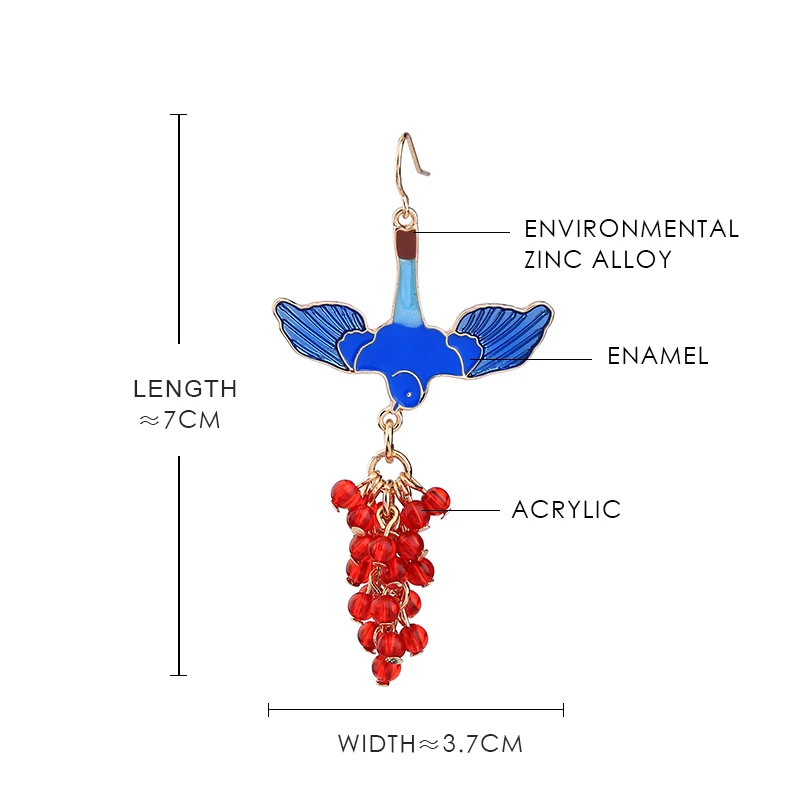 Enamel Animal Bird Red Beaded Piercing Drop Earrings for Women Bijoux Boucle D'oreille Blue EW-452 | Украшения и аксессуары