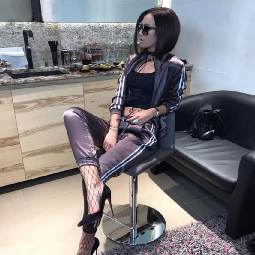 Black DEAT весенний неоновый зеленый Модный женский спортивный костюм на молнии Топ длинные штаны спортивный костюм комплект из двух предметов фиолетовый ME004 - Цвет: Black