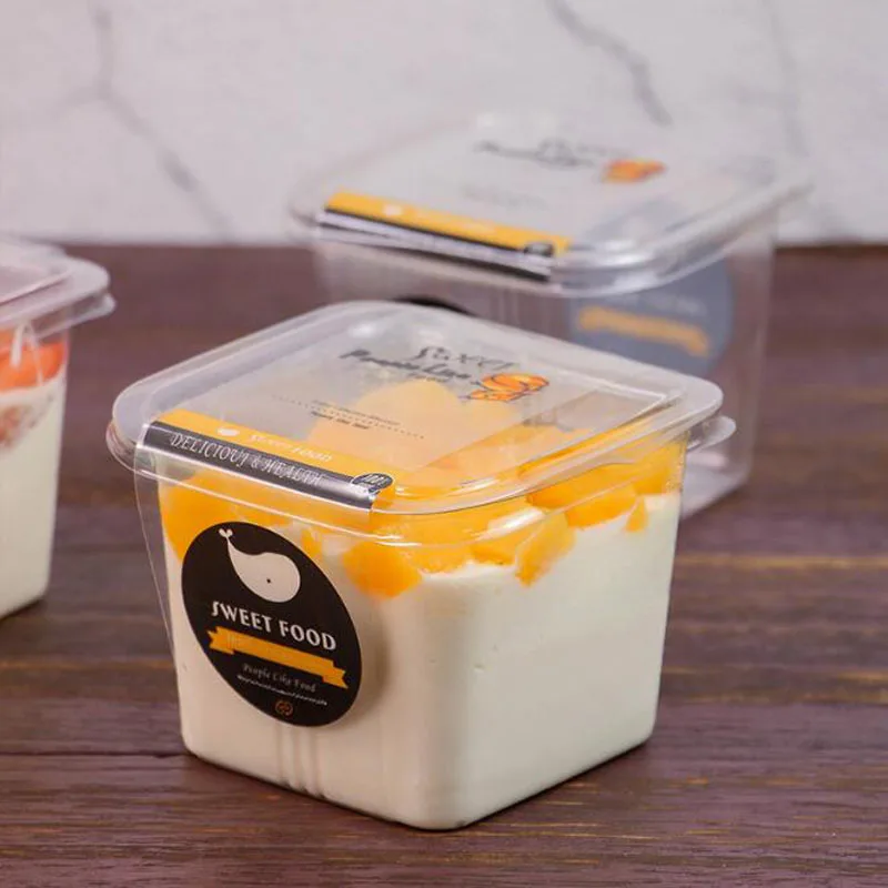 Box and surrounding Прозрачная коробка для торта, Прозрачный квадратный мусс, пластиковые коробки для кексов с крышкой, йогурт, пудинг, товары для свадебной вечеринки, 300 наборов - Цвет: Box and surrounding